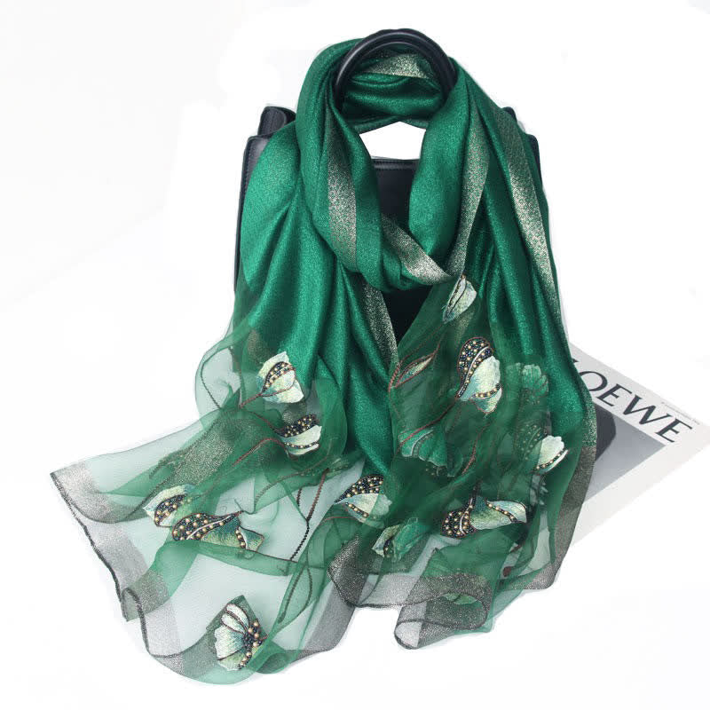 Damenschal aus Wolle und Seide mit handbestickten Perlen und Blumenmuster