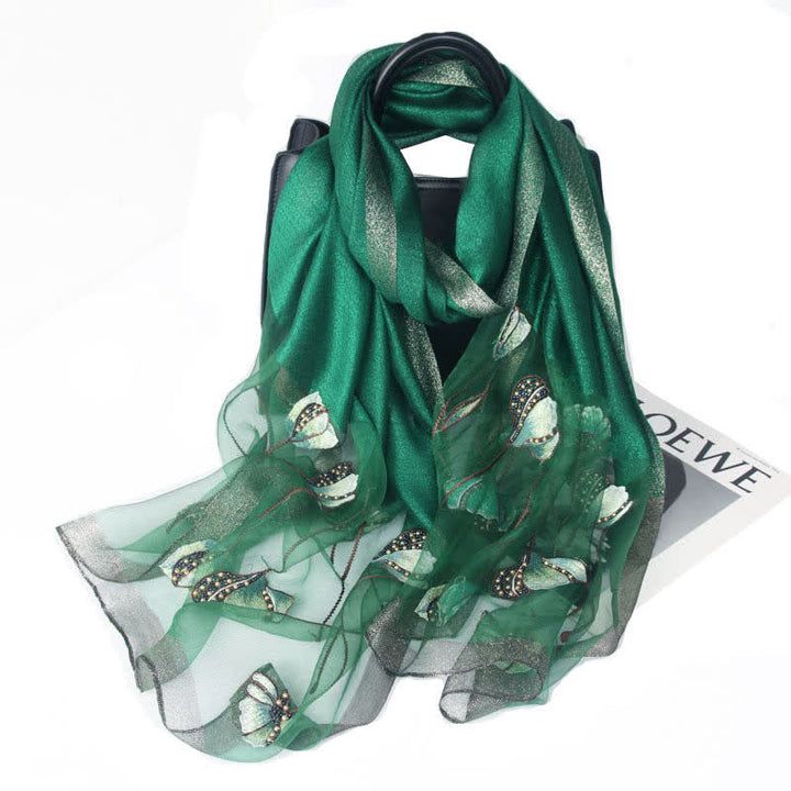 Damenschal aus Wolle und Seide mit handbestickten Perlen und Blumenmuster