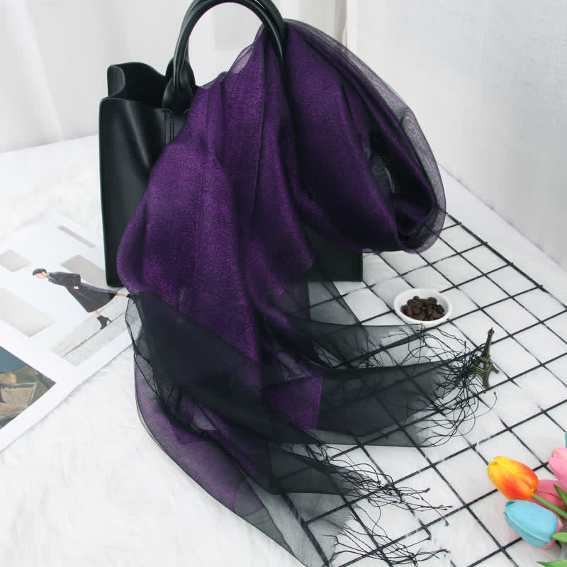 Doppellagiger Damen-Organza-Seidenschal mit schimmernden Quasten