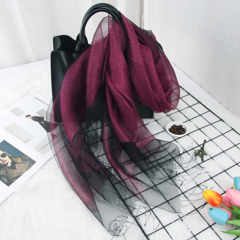 Doppellagiger Damen-Organza-Seidenschal mit schimmernden Quasten