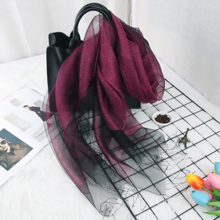 Doppellagiger Damen-Organza-Seidenschal mit schimmernden Quasten