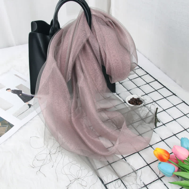 Doppellagiger Damen-Organza-Seidenschal mit schimmernden Quasten