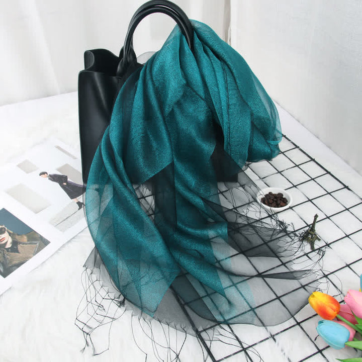 Doppellagiger Damen-Organza-Seidenschal mit schimmernden Quasten