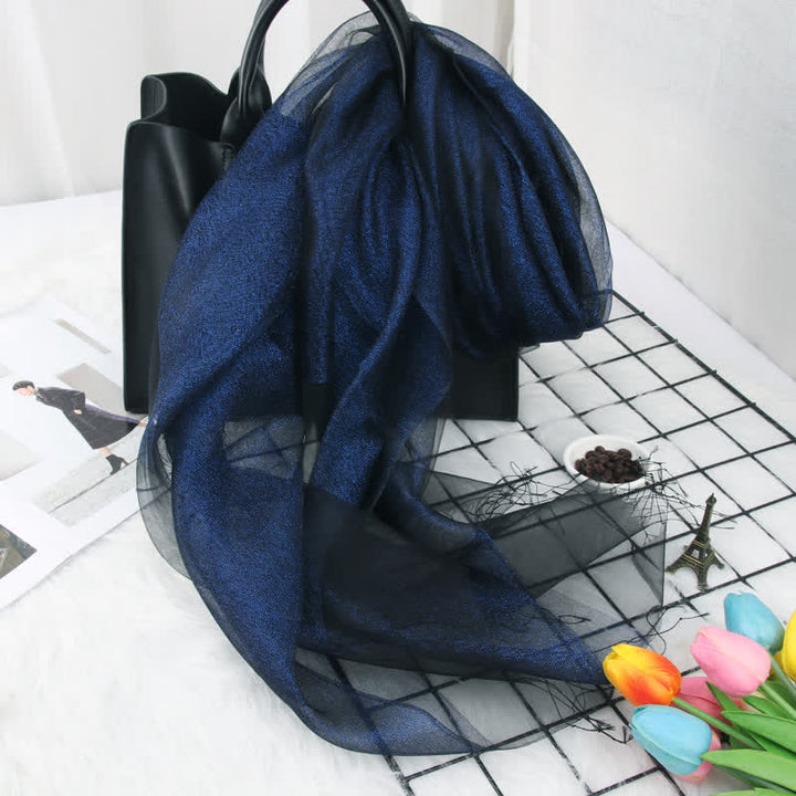 Doppellagiger Damen-Organza-Seidenschal mit schimmernden Quasten