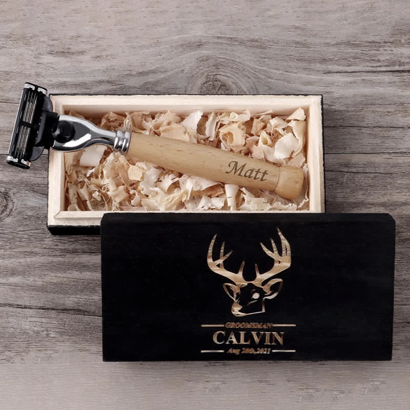 3-teiliges Rasiermesser-Set mit individuellem Namen für Trauzeugen, Souvenirs, mit Holzbox - image 4
