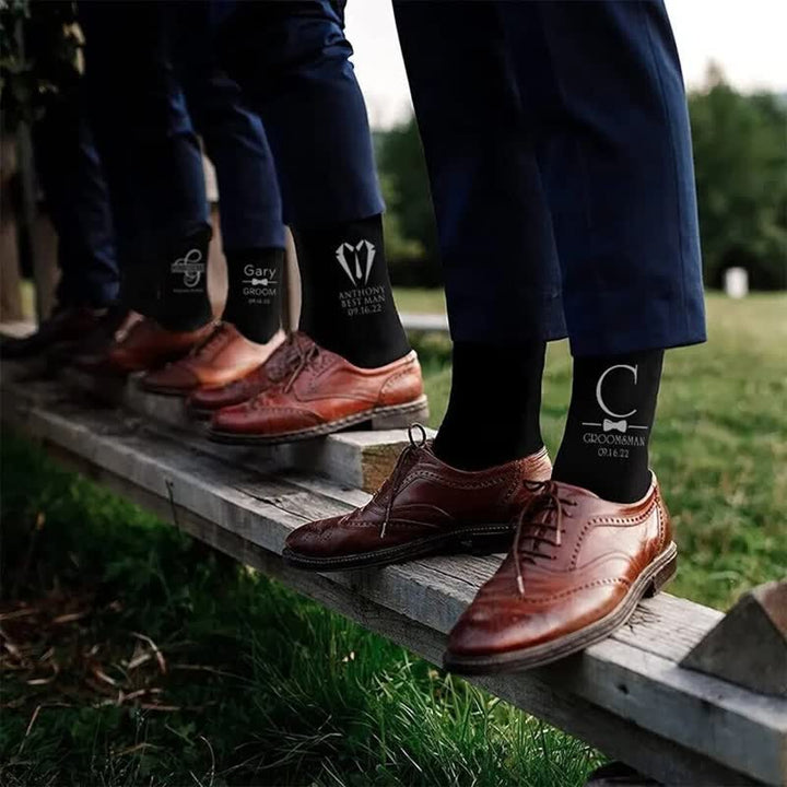 Herren benutzerdefinierte Name schwarz Trauzeugen Hochzeit Crew Socken