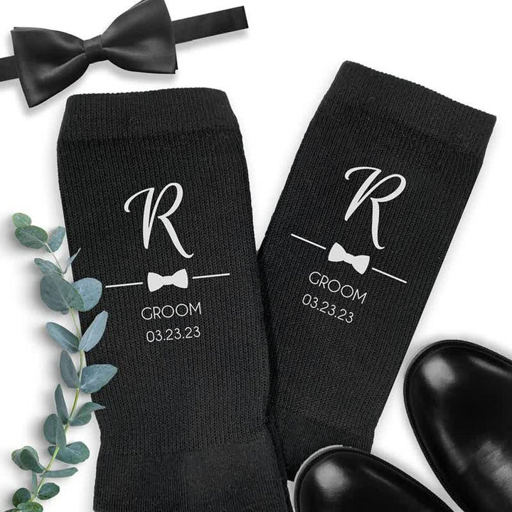 Herren benutzerdefinierte Name schwarz Trauzeugen Hochzeit Crew Socken