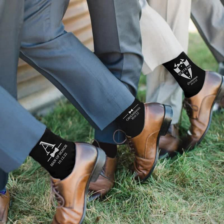 Herren benutzerdefinierte Name schwarz Trauzeugen Hochzeit Crew Socken