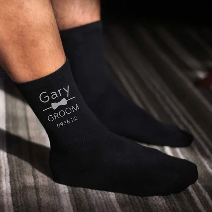 Herren benutzerdefinierte Name schwarz Trauzeugen Hochzeit Crew Socken