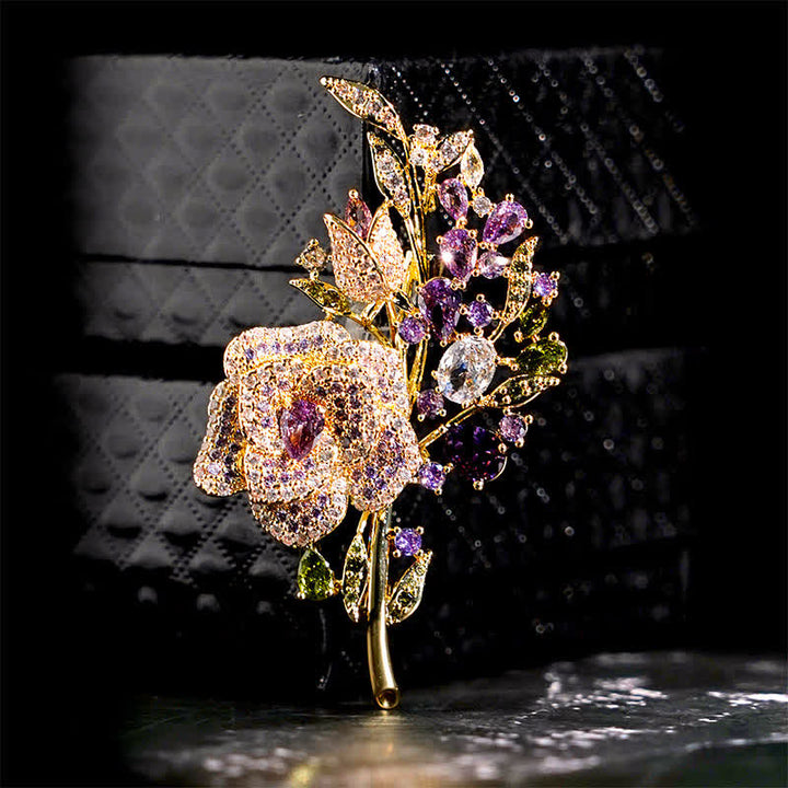 Damen Rosenblumenstrauß-Zirkonbrosche