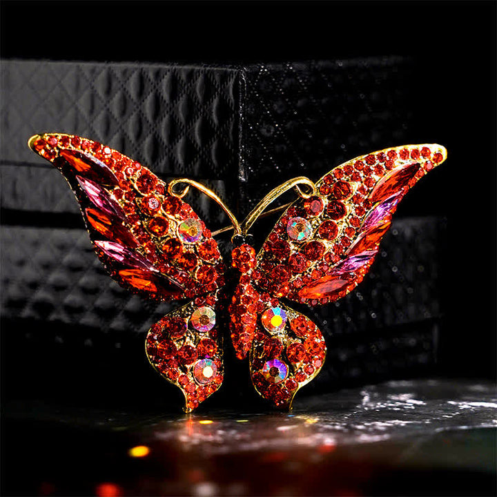 Vintage Schmetterling Kristallbrosche für Frauen - Rot - image 3