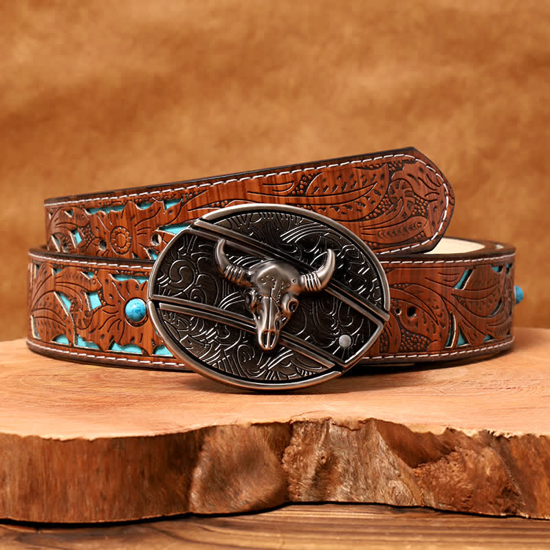Herren DIY Longhorn Bull Verstecktes Klappmesser Ledergürtel