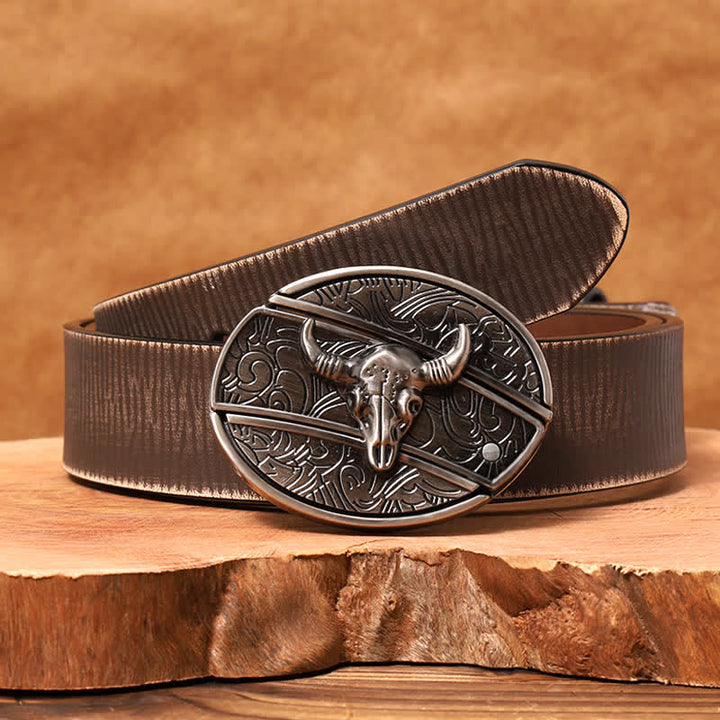 Herren DIY Longhorn Bull Verstecktes Klappmesser Ledergürtel