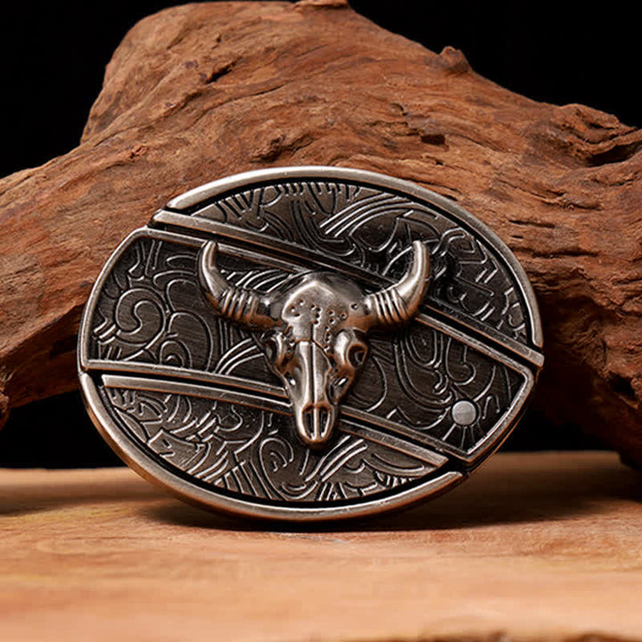 Herren DIY Longhorn Bull Verstecktes Klappmesser Ledergürtel