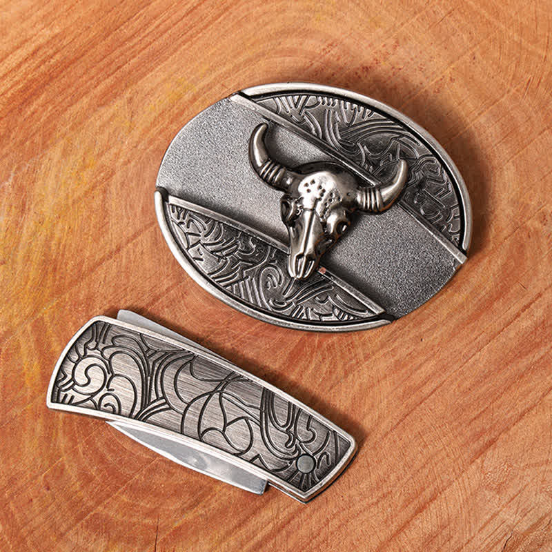 Herren DIY Longhorn Bull Verstecktes Klappmesser Ledergürtel
