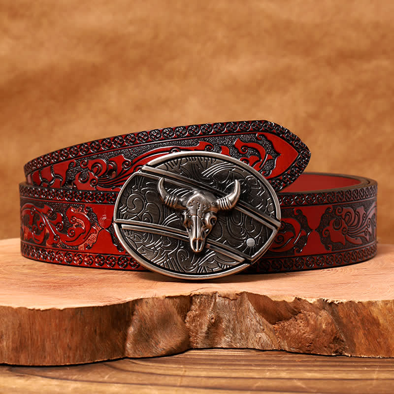 Herren DIY Longhorn Bull Verstecktes Klappmesser Ledergürtel