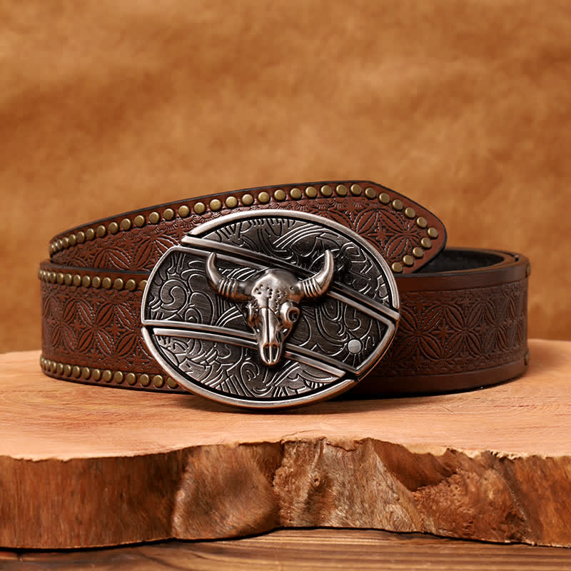 Herren DIY Longhorn Bull Verstecktes Klappmesser Ledergürtel