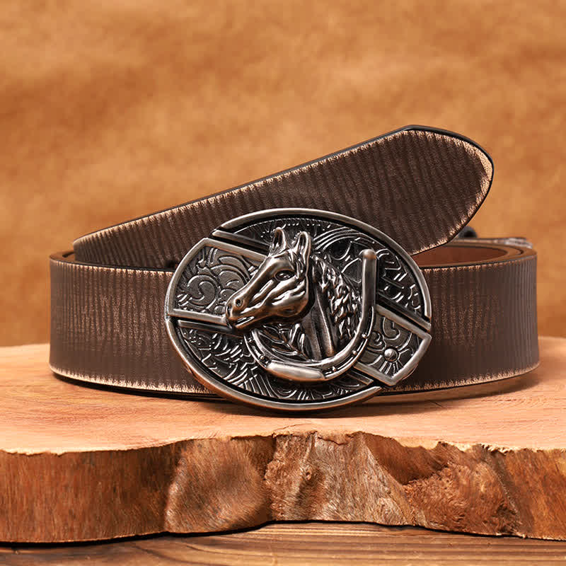 Herren DIY Pferdekopf verstecktes Klappmesser Ledergürtel - Pferdekopf - Brauner Distressed-Gürtel - 42 - image 10