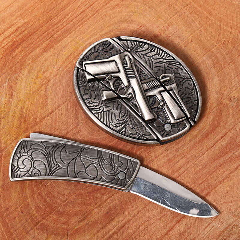 Herren DIY Dual Gun Verstecktes Klappmesser Ledergürtel
