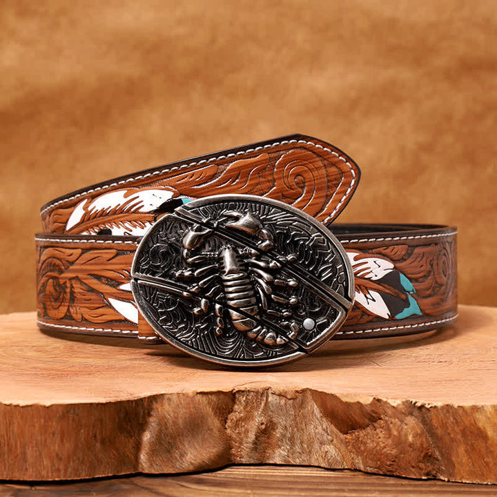 DIY Skorpion verstecktes Klappmesser für Herren, Ledergürtel - Skorpion - Brauner Federgürtel - 40 - image 10