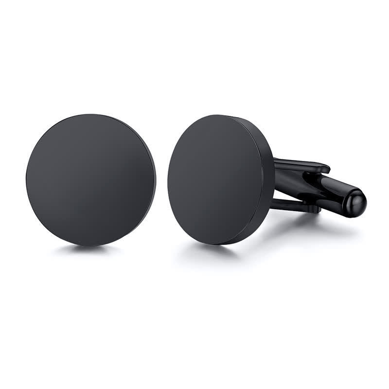 1 Paar lasergravierte, runde Anzug-Manschettenknöpfe - Schwarz - Mit Holzbox - image 2
