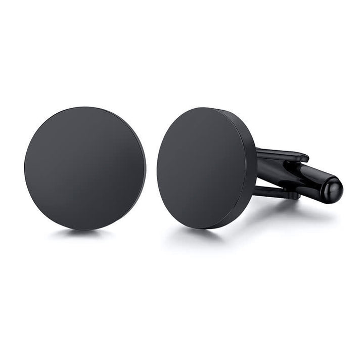 1 Paar lasergravierte, runde Anzug-Manschettenknöpfe - Schwarz - Mit Holzbox - image 2