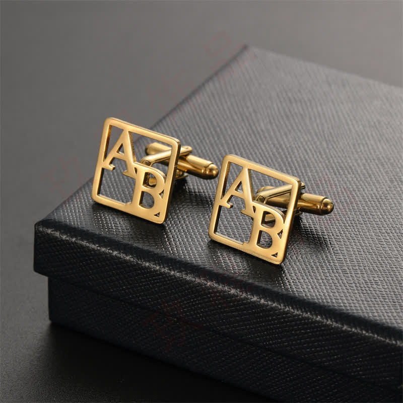 1 Paar quadratische Manschettenknöpfe mit Buchstaben-Hohlschrift - Gold - image 1