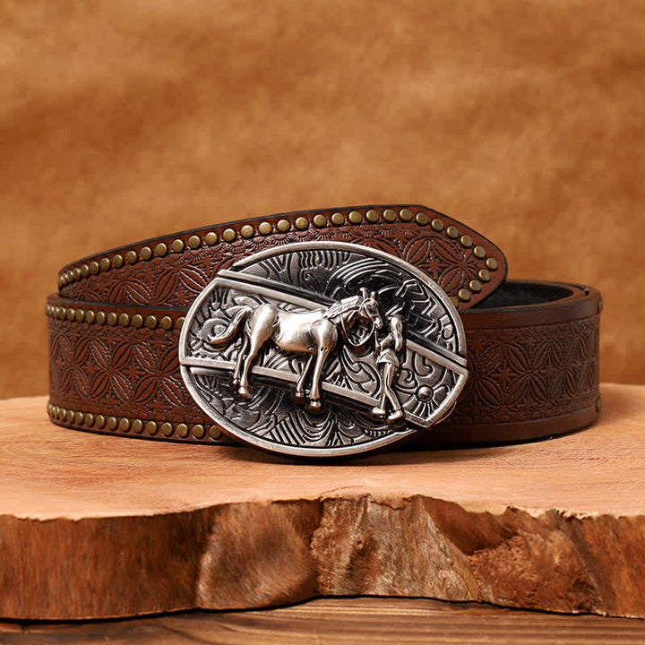 Herren DIY Cowgirl Verstecktes Klappmesser Ledergürtel - Cowgirl - Brauner Nietengürtel - 42 - image 8