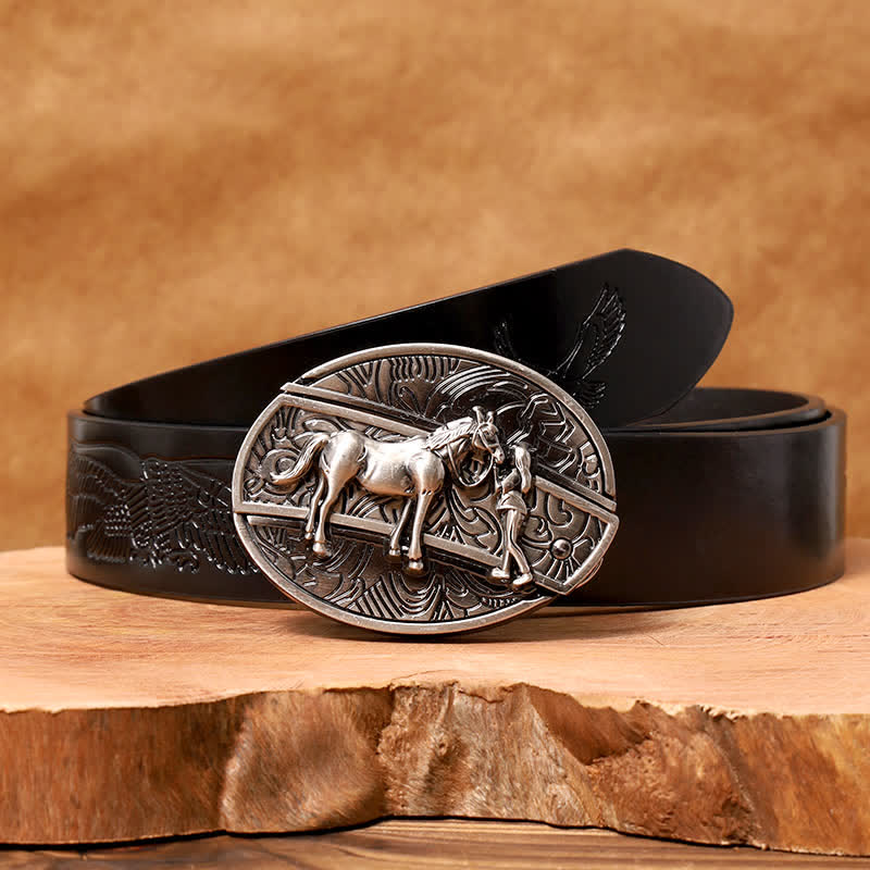 Herren DIY Cowgirl Verstecktes Klappmesser Ledergürtel - Cowgirl - Schwarzer Gürtel mit geprägtem Adler - 42 - image 6
