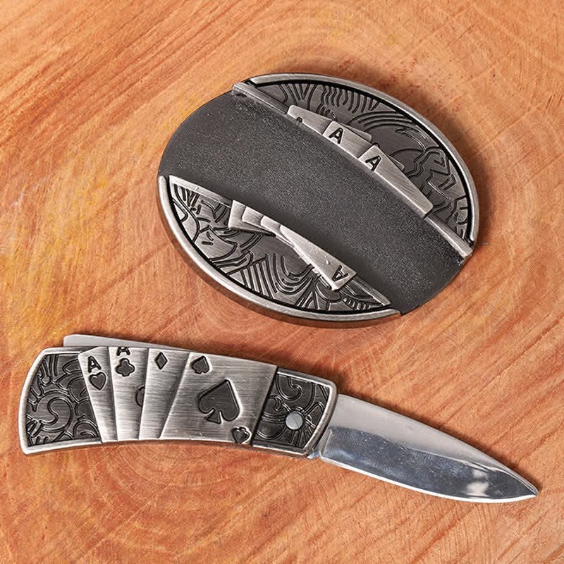 Herren DIY Poker 4 Ace Verstecktes Klappmesser Ledergürtel - image 2
