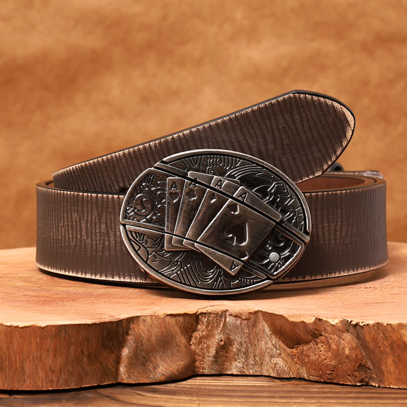 Herren DIY Poker 4 Ace Verstecktes Klappmesser Ledergürtel - Poker 4 Ass - Brauner Distressed-Gürtel - 42 - image 10