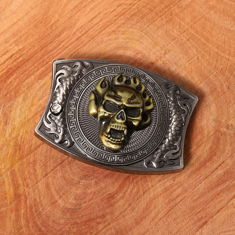Herren DIY Flammenschädel Verstecktes Klappmesser Ledergürtel - image 3