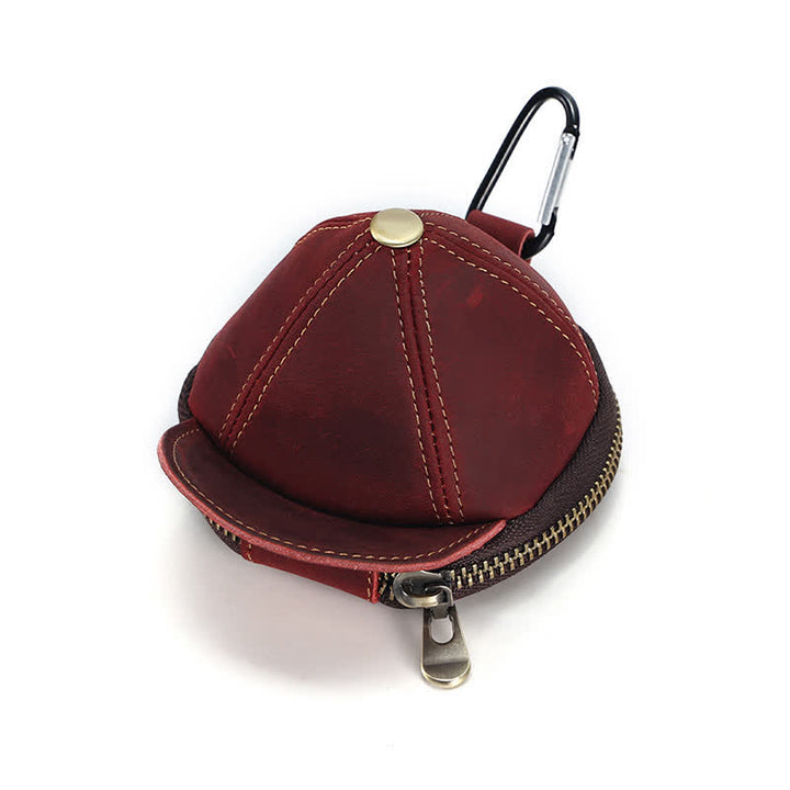 Kreative Münztasche aus Leder in Baseballmützenform - Weinrot - image 7