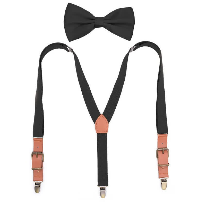 Benutzerdefiniertes Monogramm 2-teiliges Fliege-Set mit 3 verstellbaren Hosenträgern