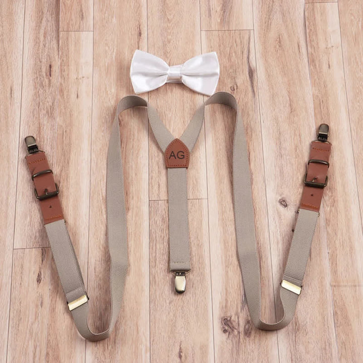 Benutzerdefiniertes Monogramm 2-teiliges Fliege-Set mit 3 verstellbaren Hosenträgern