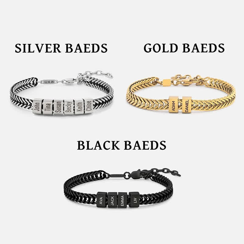 Personalisiertes Perlenarmband mit Nachnamen „Daddy“ aus Edelstahl