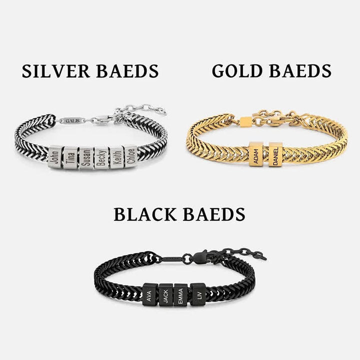 Personalisiertes Perlenarmband mit Nachnamen „Daddy“ aus Edelstahl