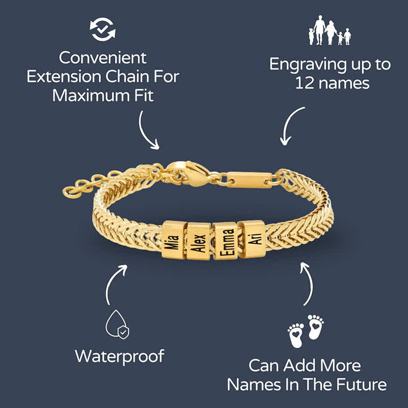 Personalisiertes Perlenarmband mit Nachnamen „Daddy“ aus Edelstahl