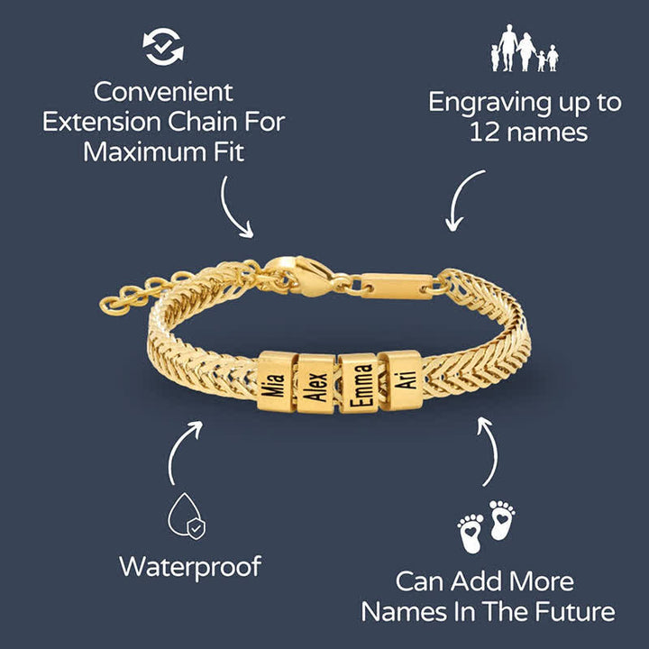 Personalisiertes Perlenarmband mit Nachnamen „Daddy“ aus Edelstahl