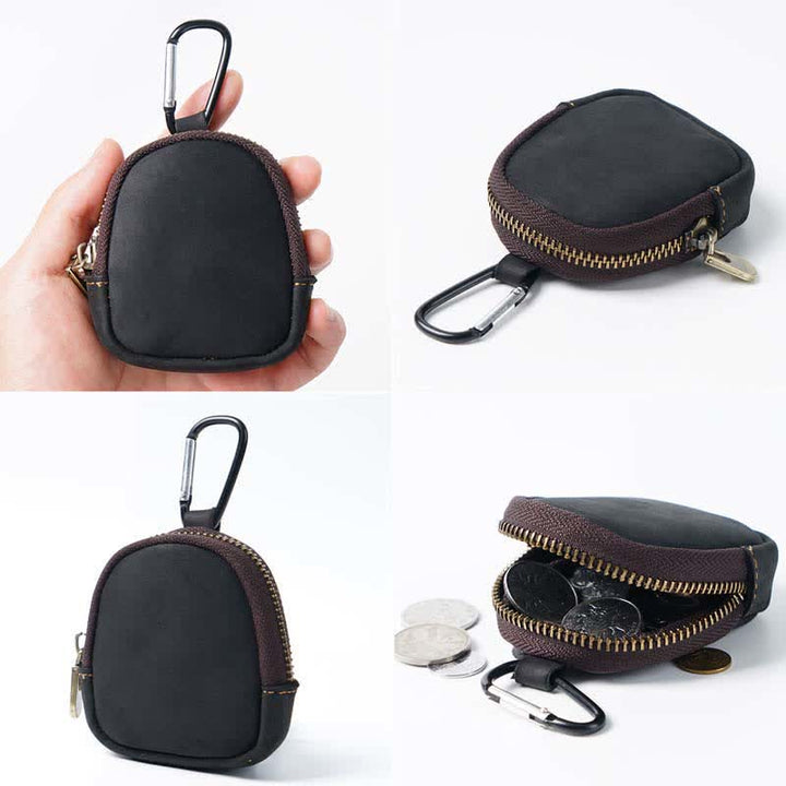 Schlüsselanhänger Reißverschluss Muschel Münze Echtleder Tasche