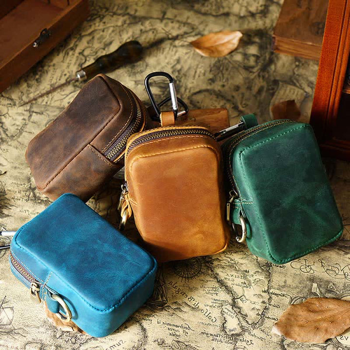 Cube Outdoor Zipper Coin Echtes Leder Mini Gürteltasche