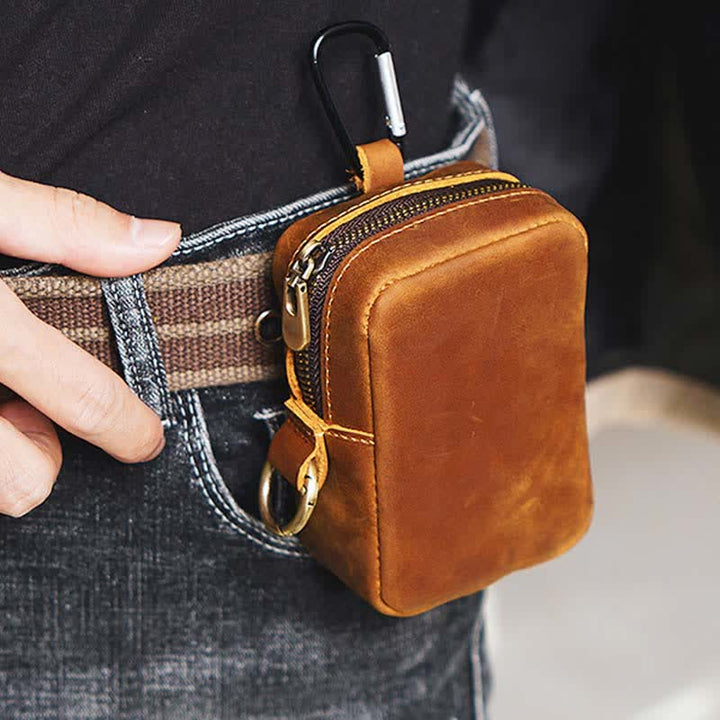 Cube Outdoor Zipper Coin Echtes Leder Mini Gürteltasche