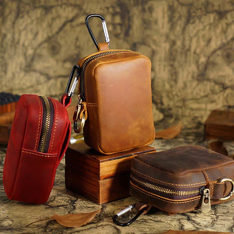 Cube Outdoor Zipper Coin Echtes Leder Mini Gürteltasche