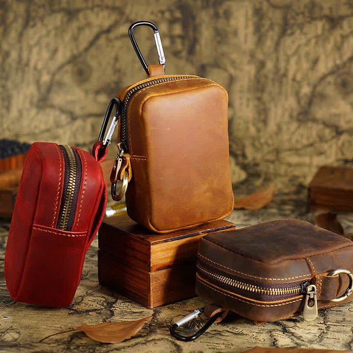 Cube Outdoor Zipper Coin Echtes Leder Mini Gürteltasche