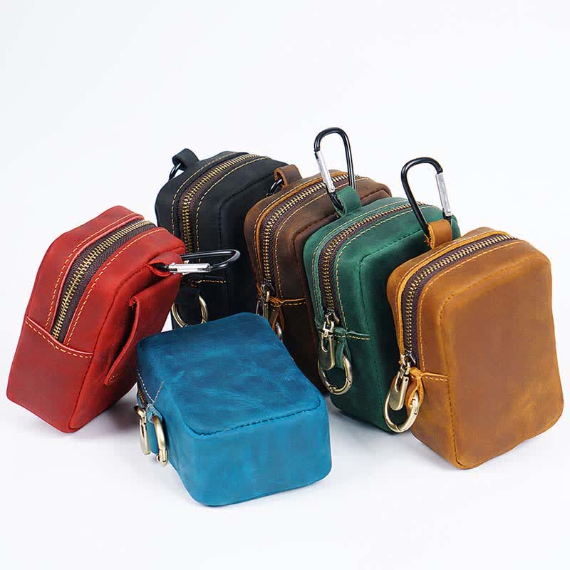 Cube Outdoor Zipper Coin Echtes Leder Mini Gürteltasche