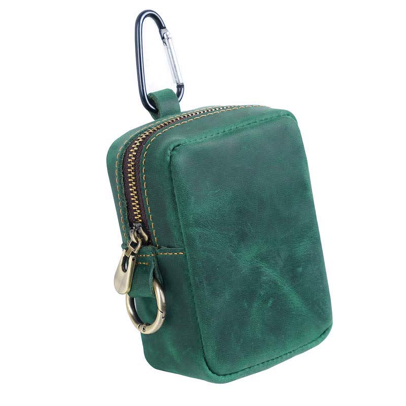Cube Outdoor Zipper Coin Echtes Leder Mini Gürteltasche