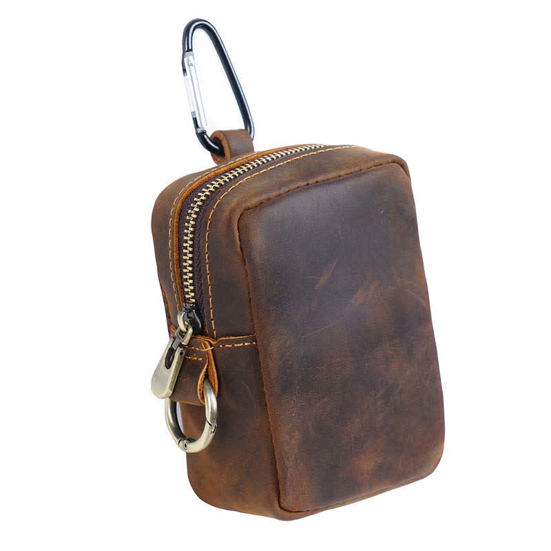 Cube Outdoor Zipper Coin Echtes Leder Mini Gürteltasche