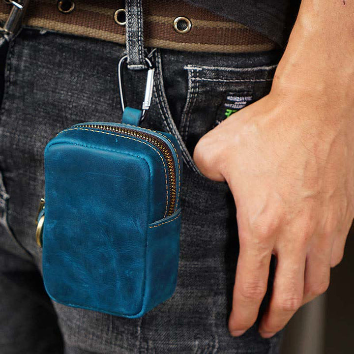 Cube Outdoor Zipper Coin Echtes Leder Mini Gürteltasche