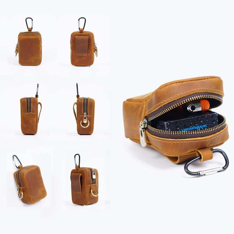 Cube Outdoor Zipper Coin Echtes Leder Mini Gürteltasche