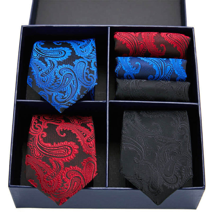 6-teiliges Herren-Krawatten- und Einstecktuch-Set mit Paisleymuster und vierfacher Geschenkbox